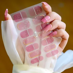 14pcs Rhinestone French Full Nail Wraps 3DMatellic Line Nail Polish Stickers Baking Free Self-Adhesive Gel Strips Nail Art Decor