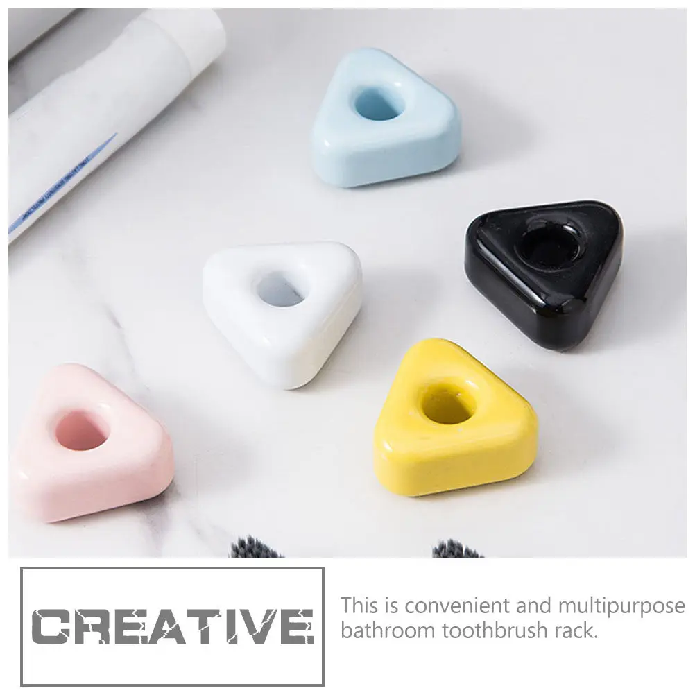 4Pcs Toothbrush Holder Ceramic Bathroom Accessory Desktop Household Toothbrush Stand Triangular Storage Rack Bathroom Accessory