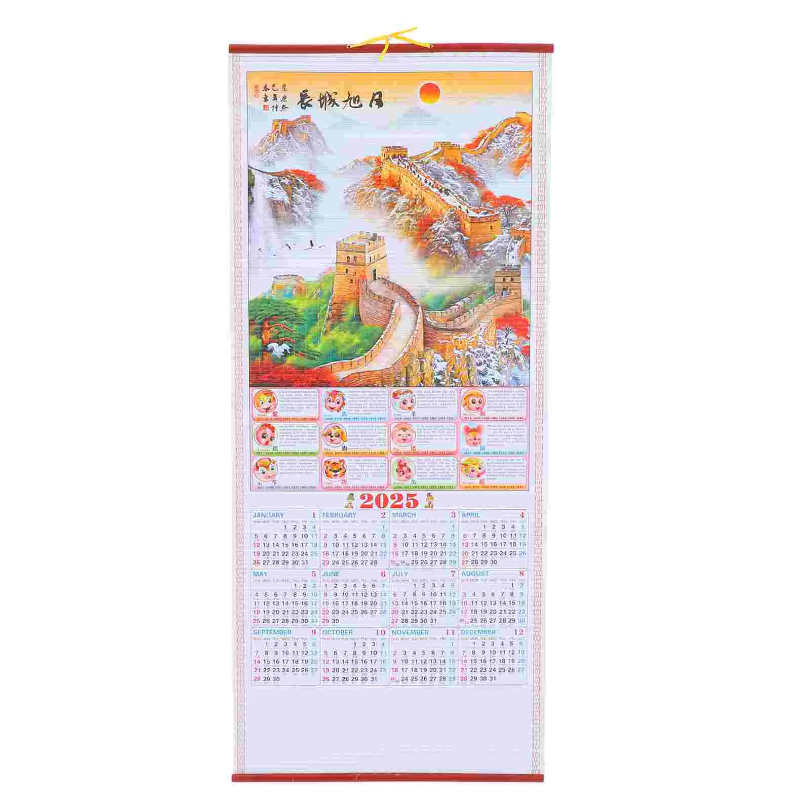 Calendario de desplazamiento colgante Planificador 2025 Oficina de pared tradicional china Mensual anual