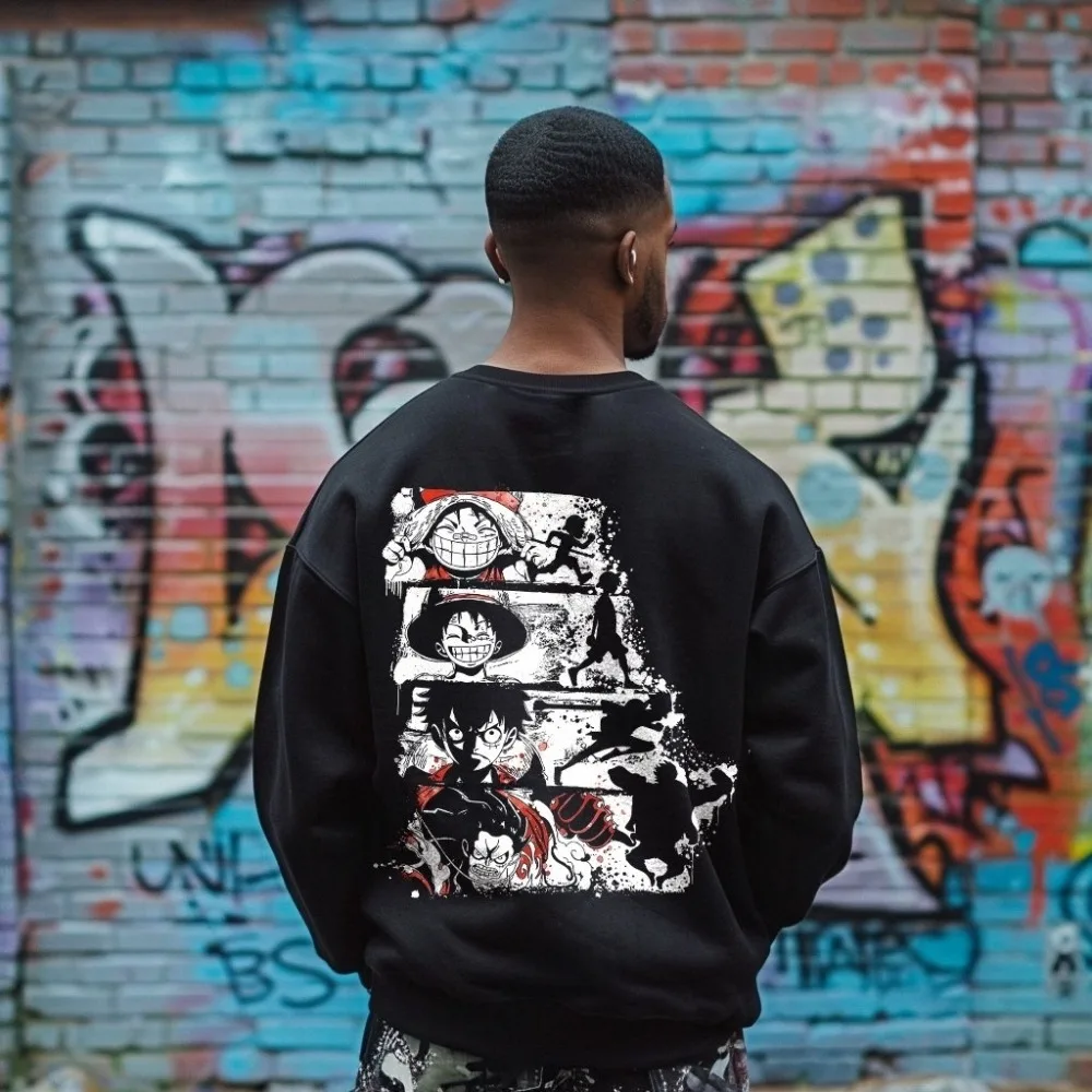 Męska bluza One Piece Monkey D. Luffy Anime z kapturem, wiosenno-jesienna bluza chłopięca z długim rękawem, zestaw dla rodziców i dzieci, zimowa.