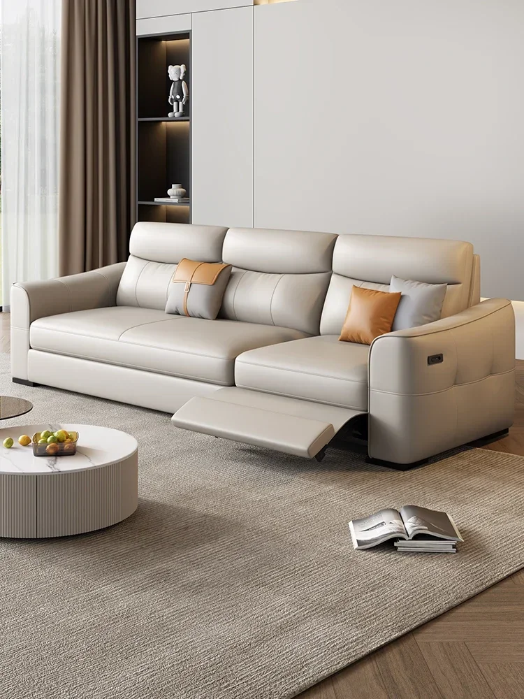 Genuine leather sofa, cowhide top layer, small unit living room, straight row three person combination first-class space module,