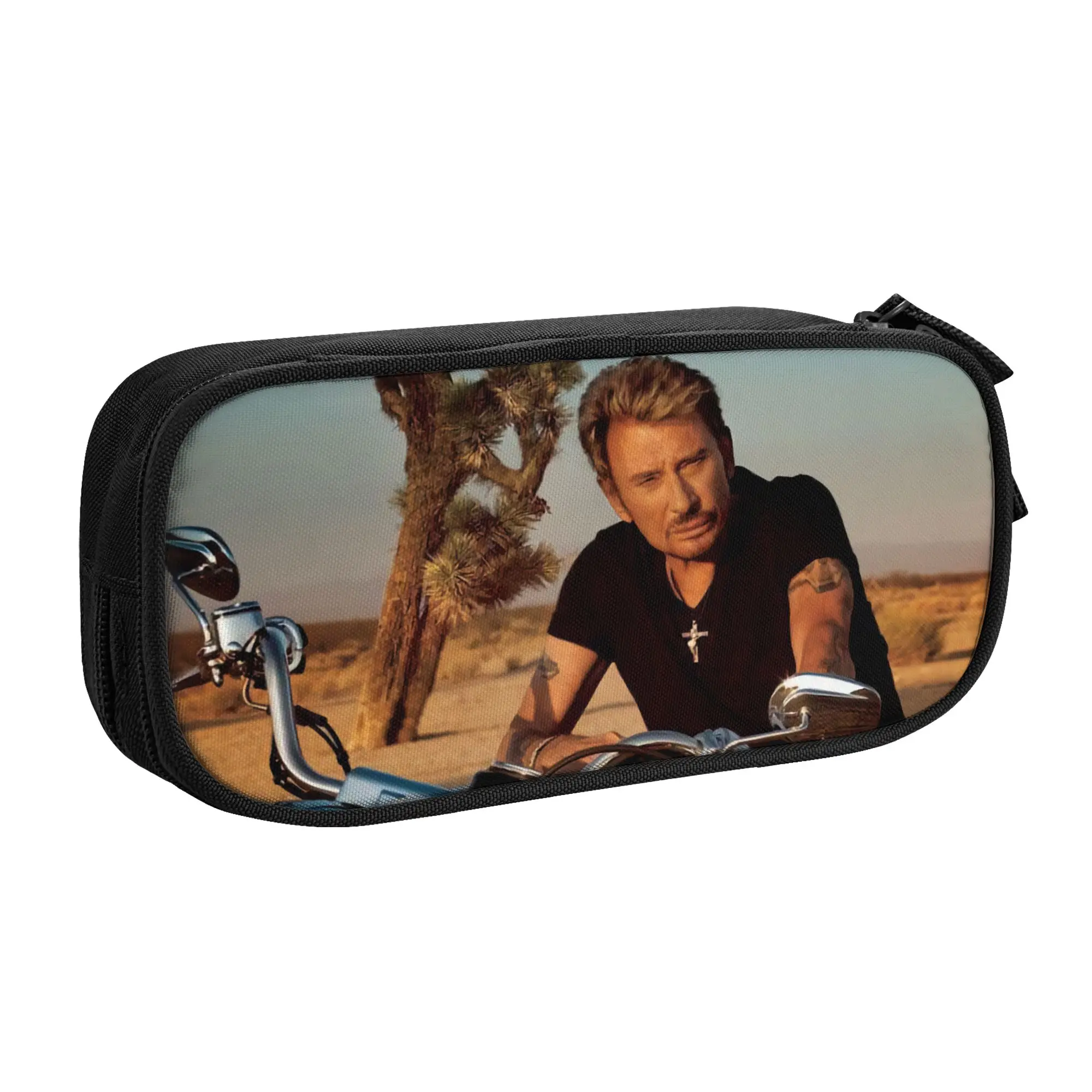Motorcycle Johnny Hallyday Korean Pencil Cases Girls Boys Large Capacity French Rock Singer Pencil Bag Pouch Students Stationery