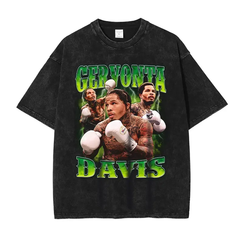 Tank Gervonta Davis T Shirt Boxing Champion Washed Short Sleeve Oversized T-shirt Harajuku Sweatshirt Tops Tees Men 100% Cotton
