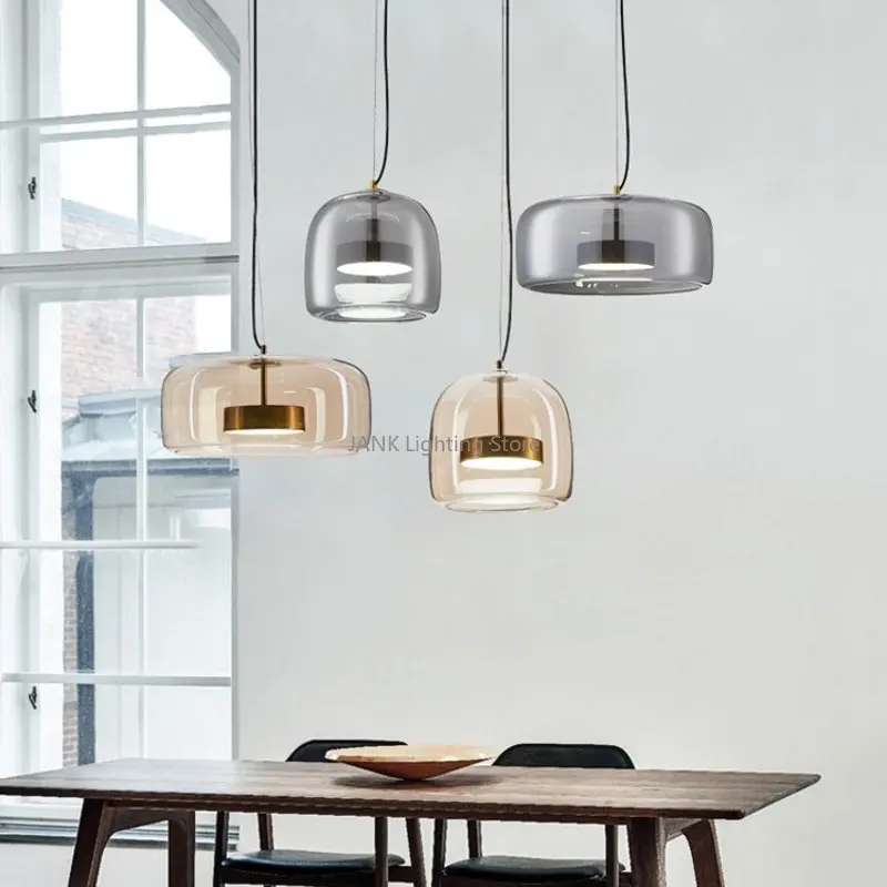 Nordic LED Designer glas Amber Ceiling Chandelier Living Room Bedroom Kitchen Bar Smoke Grey Glass Pendant Light Hanging Lamp