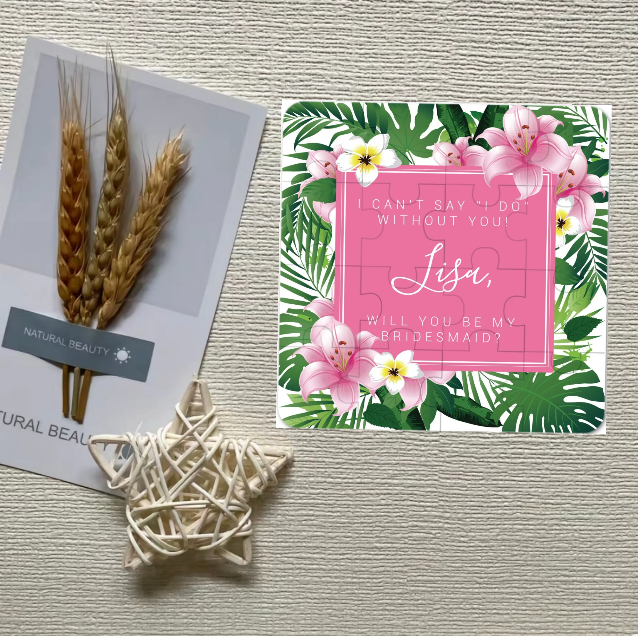 16*16 سنتيمتر بانوراما شخصية ، الألغاز الجميلة المخصصة ، دعوة الزفاف الوردي ، لغز الشاطئ المرح ، 3*5 = 15 قطعة فكرة هدية الزفاف #2