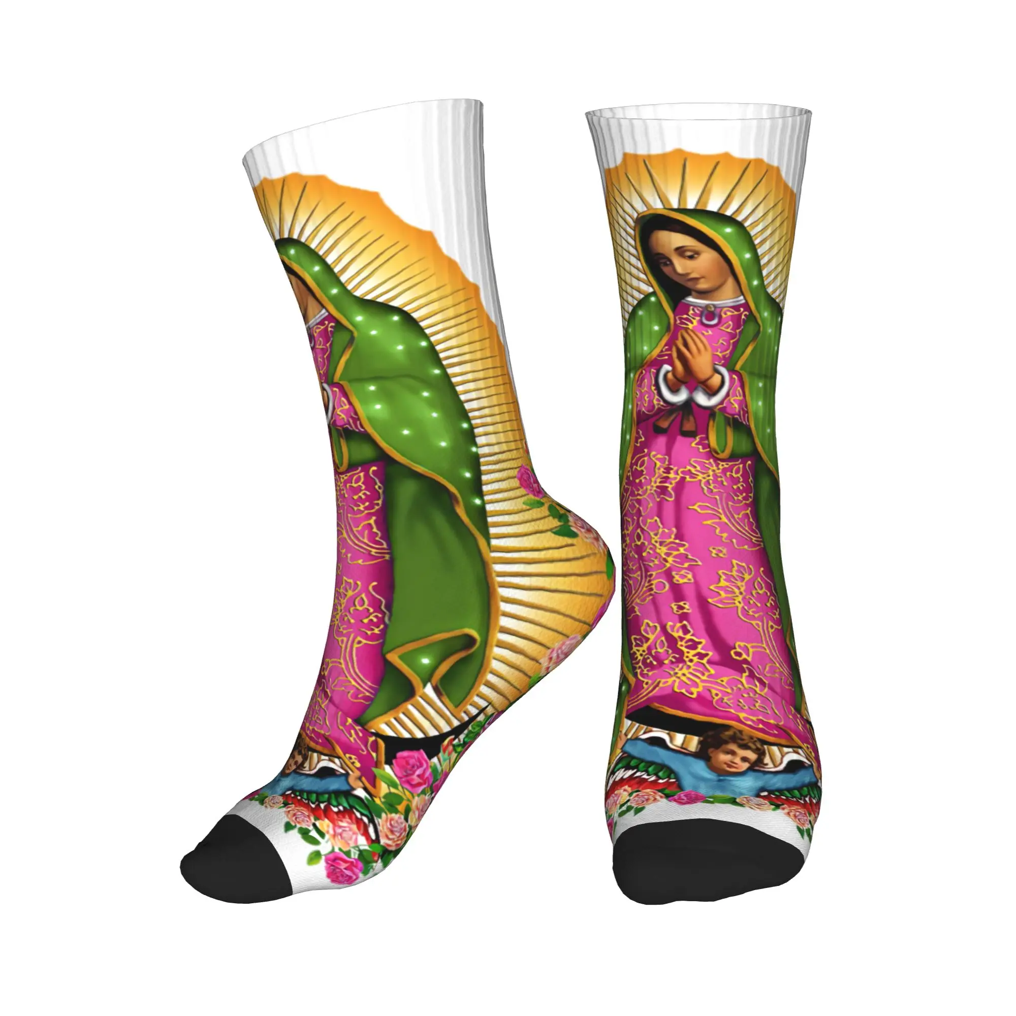 

Novelty Men's Our Lady of Guadalupe Virgin Mary Dress Socks Unisex Comfortable Warm 3D Printed Crew Socks