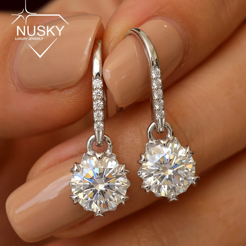

0.5CT 1CT Moissanite Diamond Ear Hook for Women With Certified Snowflake Style Earring 925 Sterling Silver Wedding Jewelry Gifts