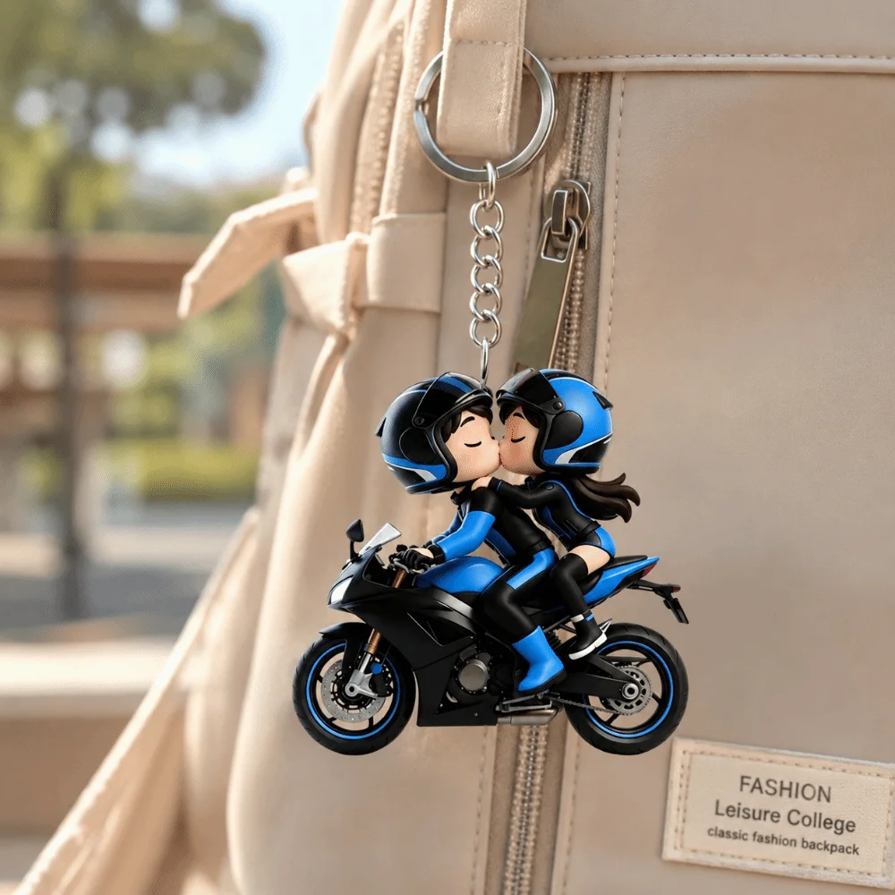 Retro Style 2D Flat Motorcycle Keychain Acrylic Mini Design Locomotive Men Pendant Decoration Funny Bag Hanging Charm Key Decor