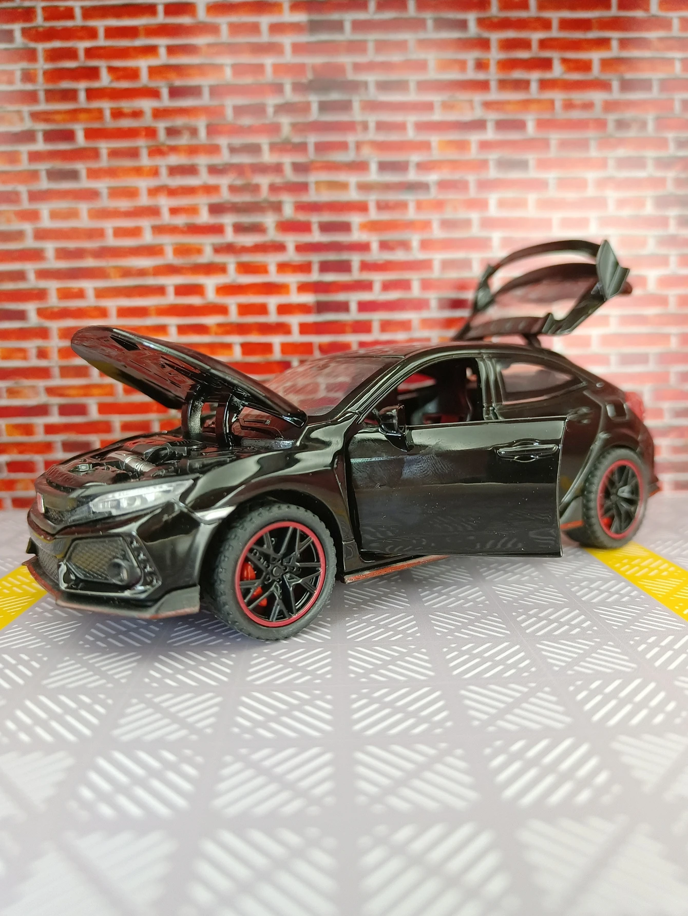 1:32 portas modelo de carro em liga Honda Civic Type-R e capô do motor, porta-malas pode ser aberto, detalhes ricos, acabamento fino