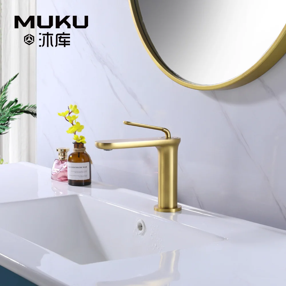 

Muku Nordic Brushed Gold Basin Faucet Brass Black Toilet Household Hot & Cold Mixed Water Tap Bathroom Counter Washbasin Faucet