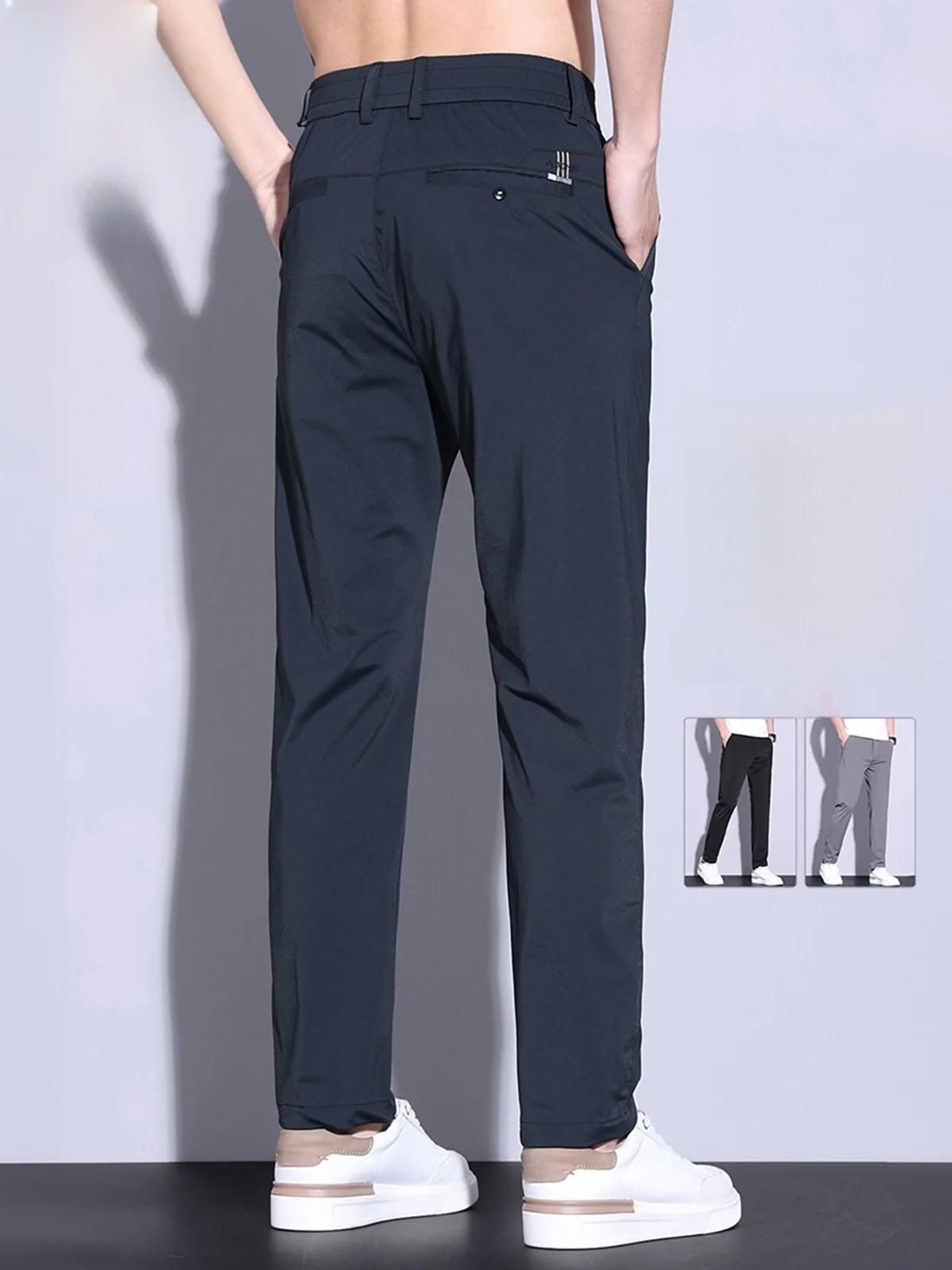 

Men's Casual Pants Ice Silk Thin Elastic Summer Faionable Commuting Trousers Slim Fit Youthful Sle Anti-Wrinkle