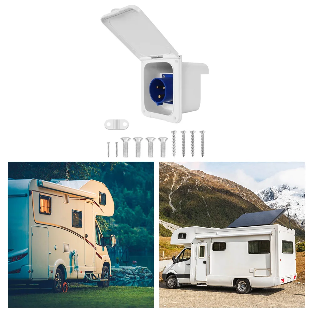 Flush Inlet Socket 32A Power Outlet External Hook Up for Motorhome Trailer RV Power Inlet with for cable Exit Bottom