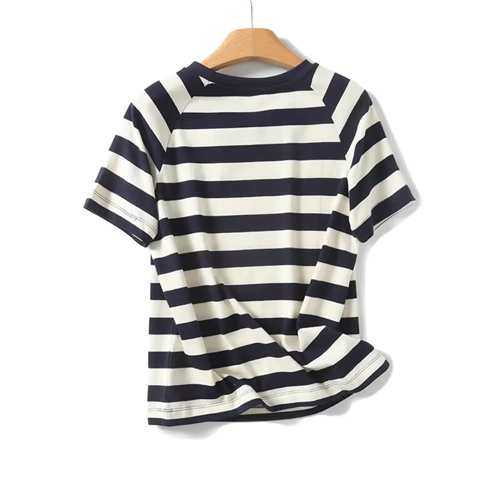 COS LRIS Discount Season Women\'s 2024 Summer New Casual Skincare Cotton Stripe Round Neck Short Raglan Sleeve T-shirt 0685492180