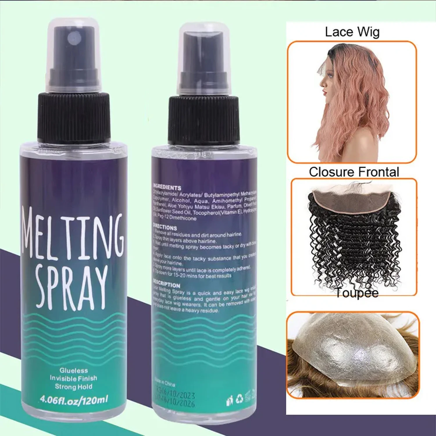 10PCS  Lace Melting Spray Seamless Finish Glue Spray Wig Melting Spray & Hair Adhesive For Lace Wigs Strong Invisible Lace Glue