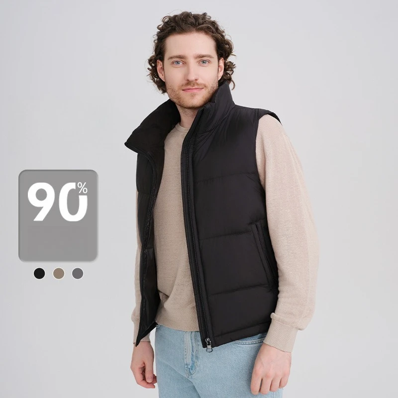 2025 가을/겨울 신상 남성용 90% 오리털 스탠드업 칼라 두꺼운 따뜻한 캐주얼 다운 베스트
