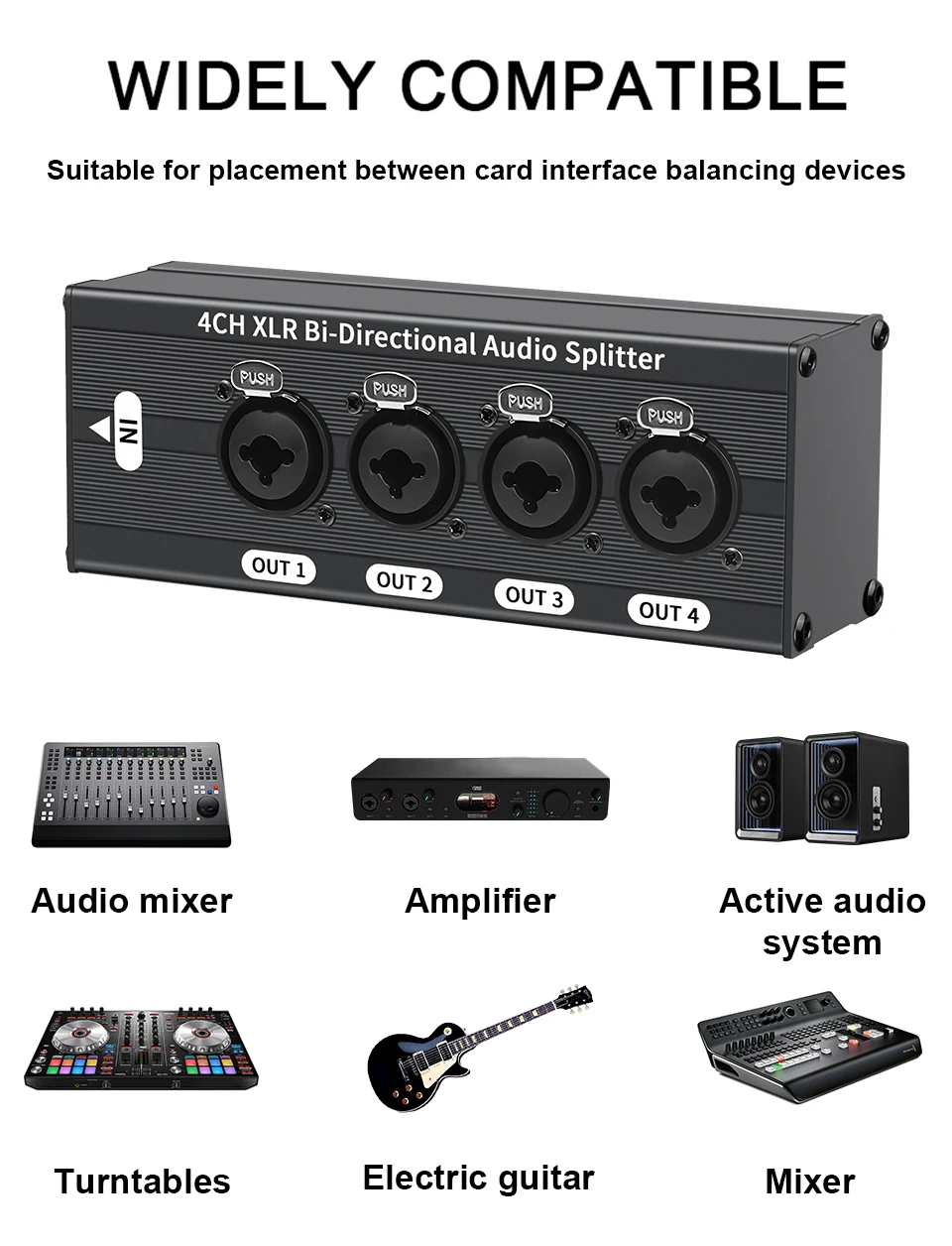 1X4 3-Pin XLR symmetrischer Audio-Splitter mit Metallgehäuse und Verriegelungsanschlüssen, Audio-Signal-Splitter-Box für Live-Bühnen-Sound – Detail 5