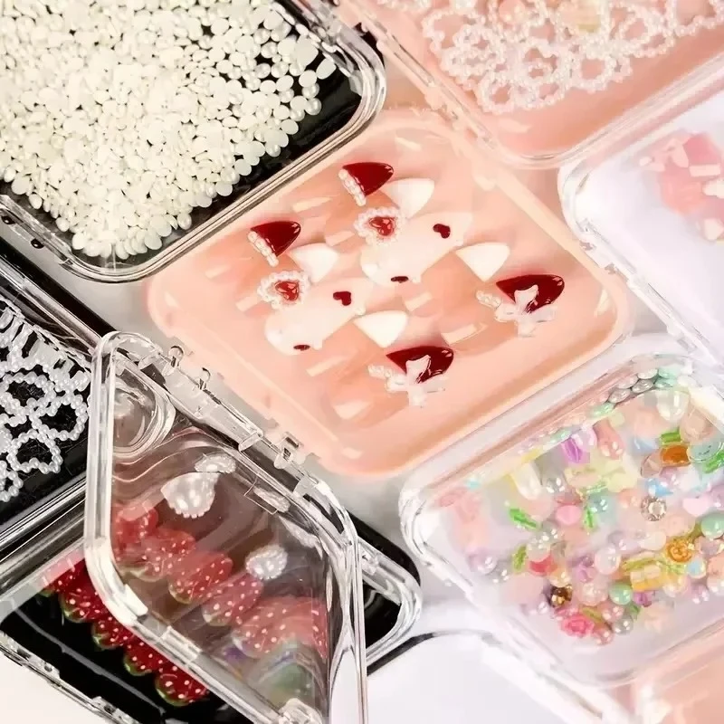 10Pcs Clear Acrylic Press On Nail Storage Boxes with Adhesive Stickers Portable Organizer for Nail Art & Jewelry