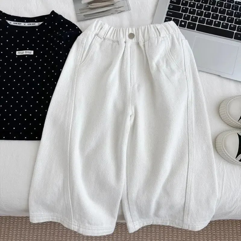 

Girls' Pants Spring and Autumn 2026 New Fashion Children's White Jeans Wide Leg Pants 80-140cm