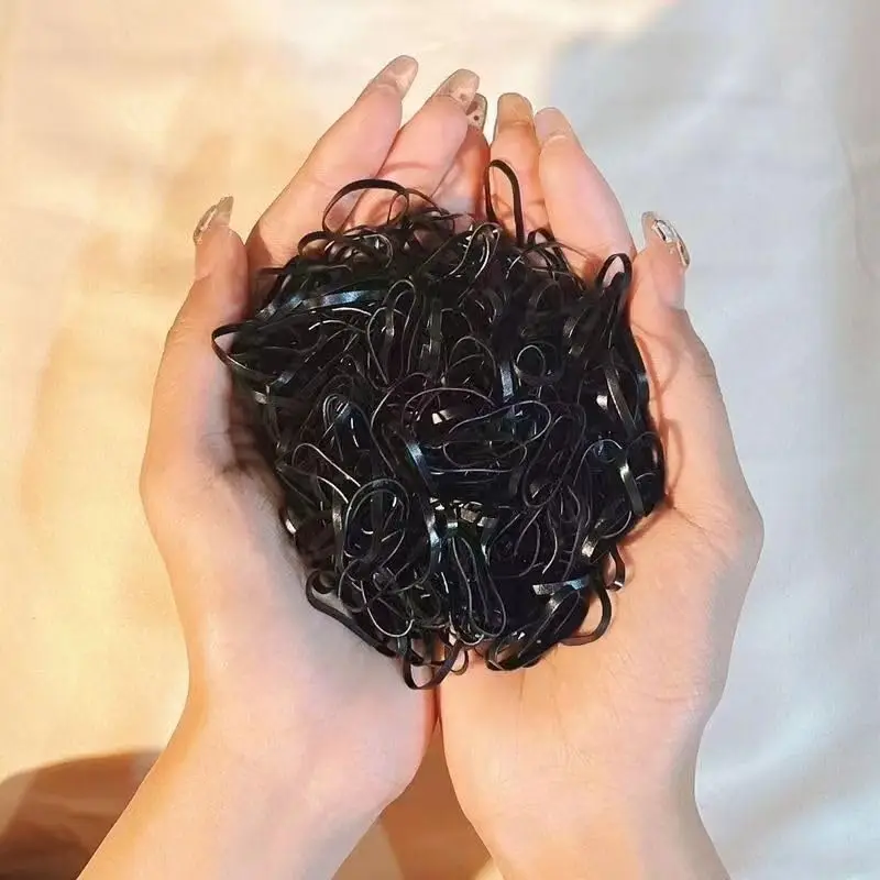 500pcs/1000pcs Elastic Hair Ties Non-slip Rubber Hair Bands Black Mini Rubber Bands Tiny Elastic Hair Ties