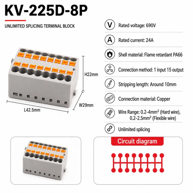 1/5/10PCS Series Wire Connector Push-in Terminal Block Distribution Block DIN Rail Junction Box Electrical Cable 2.5mm² Splitter