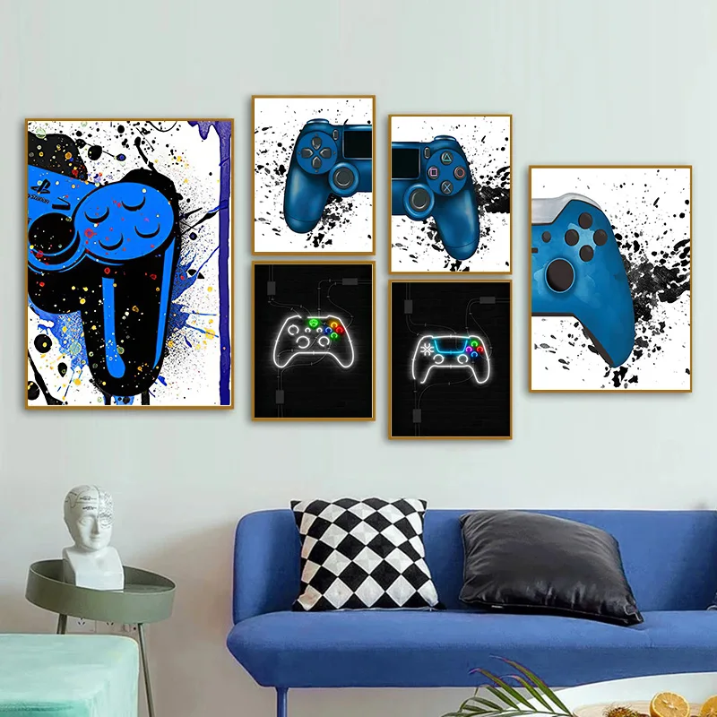 Canvas Paintings Gaming Room Gamepad Abstract Posters and Prints Wall Art Pictures Gamer Gift for Boys Children Room Decor