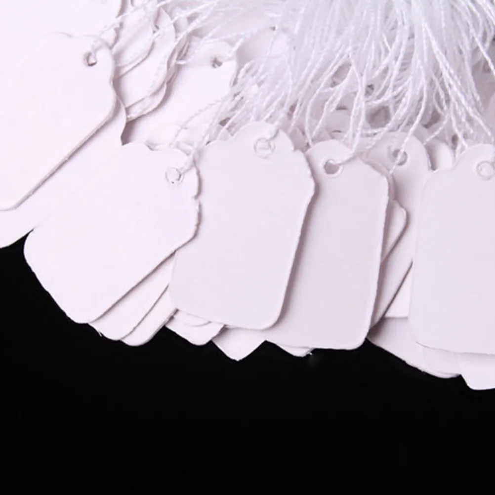 500Pcs Large Space Writing Display Tags White Paper Hanging Price Labels Knotted String for Jewelry Apparel Footwear Crafts