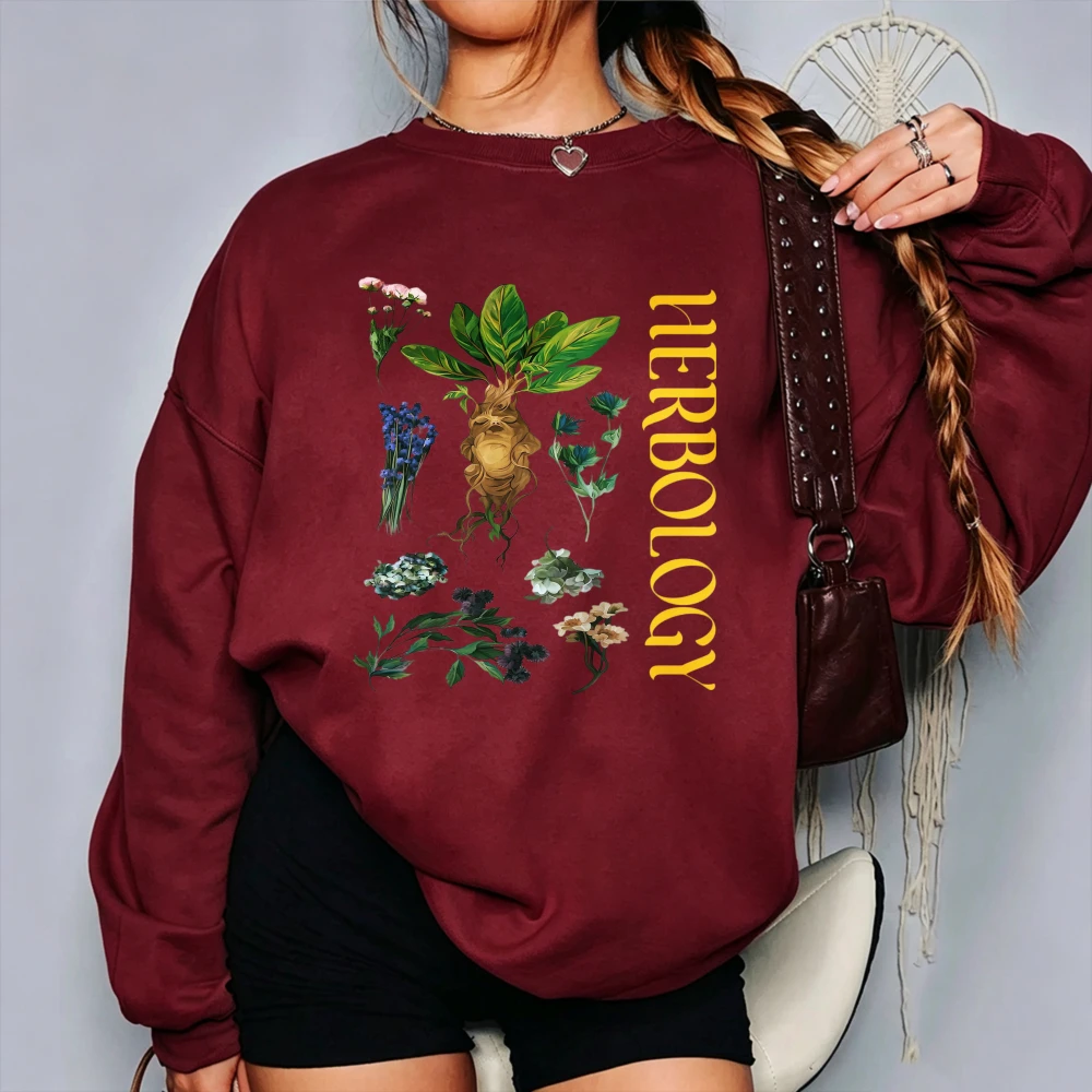Herbology Mandrake Botanical Chart Graphic Pullover Vintage Wizard Magic Plant Wildflower Watercolor Print Casual Academia Tops