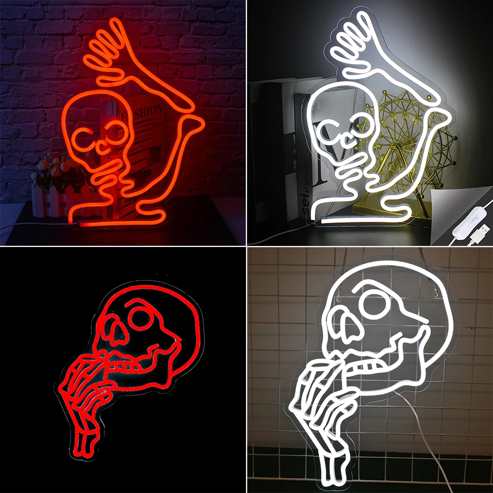 

Hello Skeleton Neon Signs Cold Skull Halloween Decoration Ghost Led Neon Light Room Decoration Neon For Beer Bar Party Wall Lamp