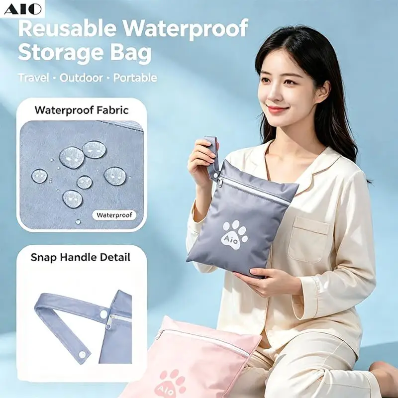 3Pcs 20X25cm Zippered Reusable Diaper Storage Bag Large Capacity Wet Dry Handbag Hanging Waterproof Travel Tote For Baby Outdoor