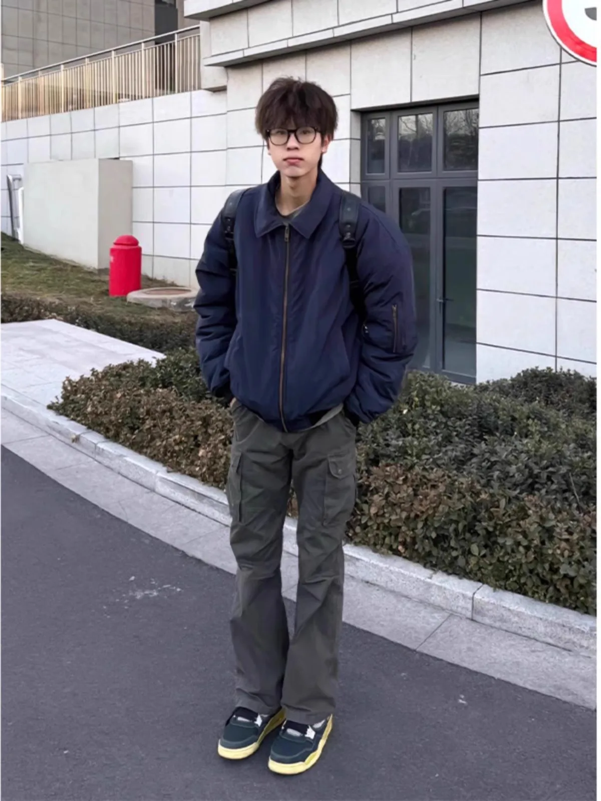 

Cobalt Blue ort Pilot Jaet Men's Autumn Winter Cotton Padded Baseball Sle Coat Warm Loose Fit Youth Faion