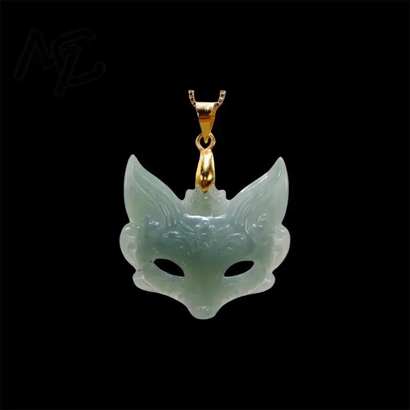 925 Silver Myanmar Jadeite Fox Mask Pendant Necklace Fashion Accessories Burmese Jade Gifts for Women Vintage Talismans - Image 4