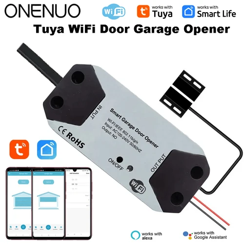 Tuya WiFi interruptor de puerta de garaje controlador de apertura de puerta inteligente trabajo con Alexa Google Home Smart Life Tuya APP Control sin concentrador requiere