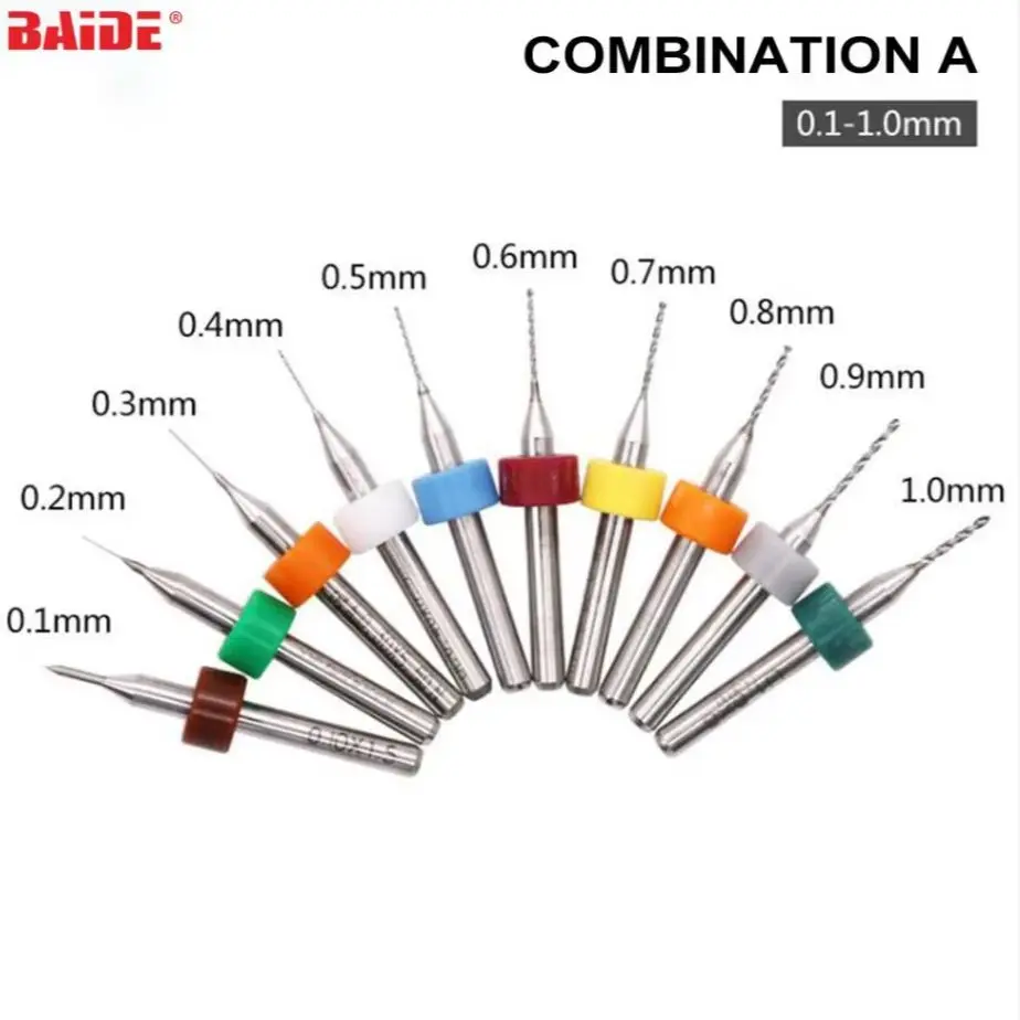 

10pcs/set 0.1mm-1.0mm 2.1-3.0mm Tungsten Steel PCB Print Circuit Board Carbide Micro Drill Bits Tool for SMT CNC 40sets/lot