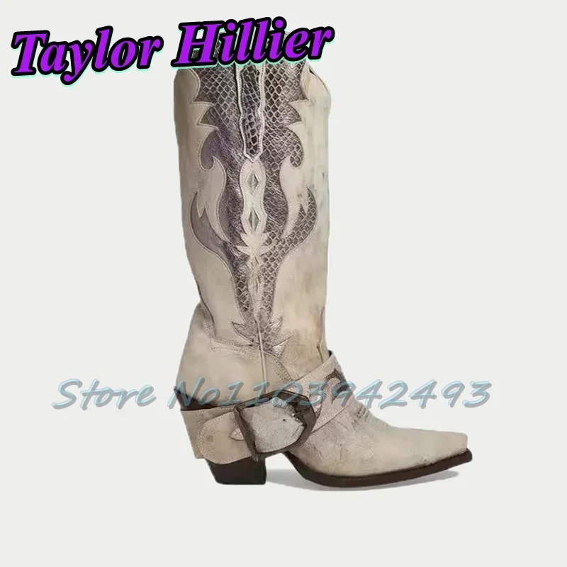 بيثون نمط الأحذية أشار تو بوتاس الصيف الخريف أحذية كاوبوي الانزلاق على Zapatos دي موهير قصيرة الرجعية حزام مشبك عالية الكعب #1