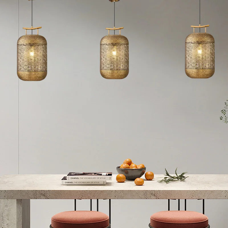 Saudi-Arabien Design Luxus Gold Glanz Pendelleuchten LED E27 Hohlschnitzerei Südostasien Hängelampe Restaurant Store Café