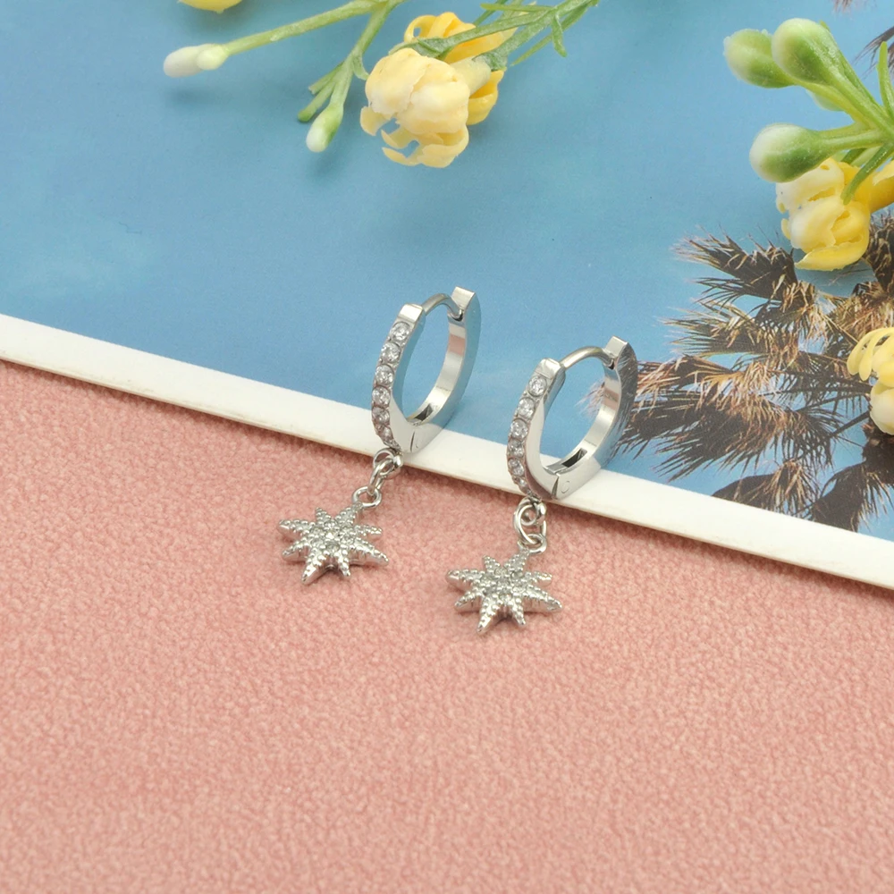 JeeMango Edelstahl Mode Zirkon Stern Ohrringe Für Frauen Strass Hoop Baumeln Ohrringe Schmuck Geschenk Großhandel E25128