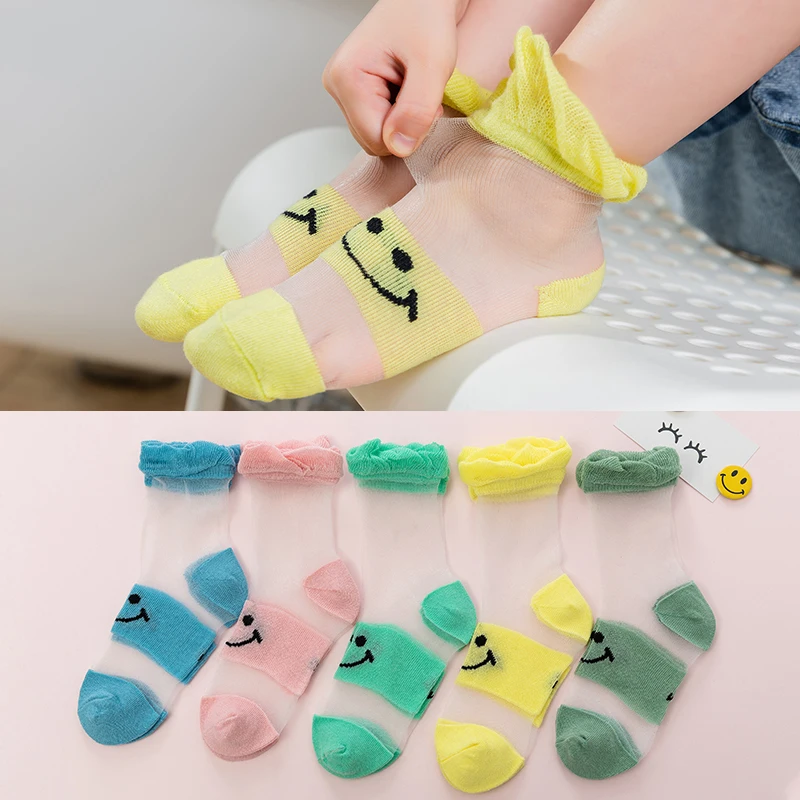 Children smile face ice silk pile stockings girl summer breathable cute super cute princess short socks baby summer tube socks