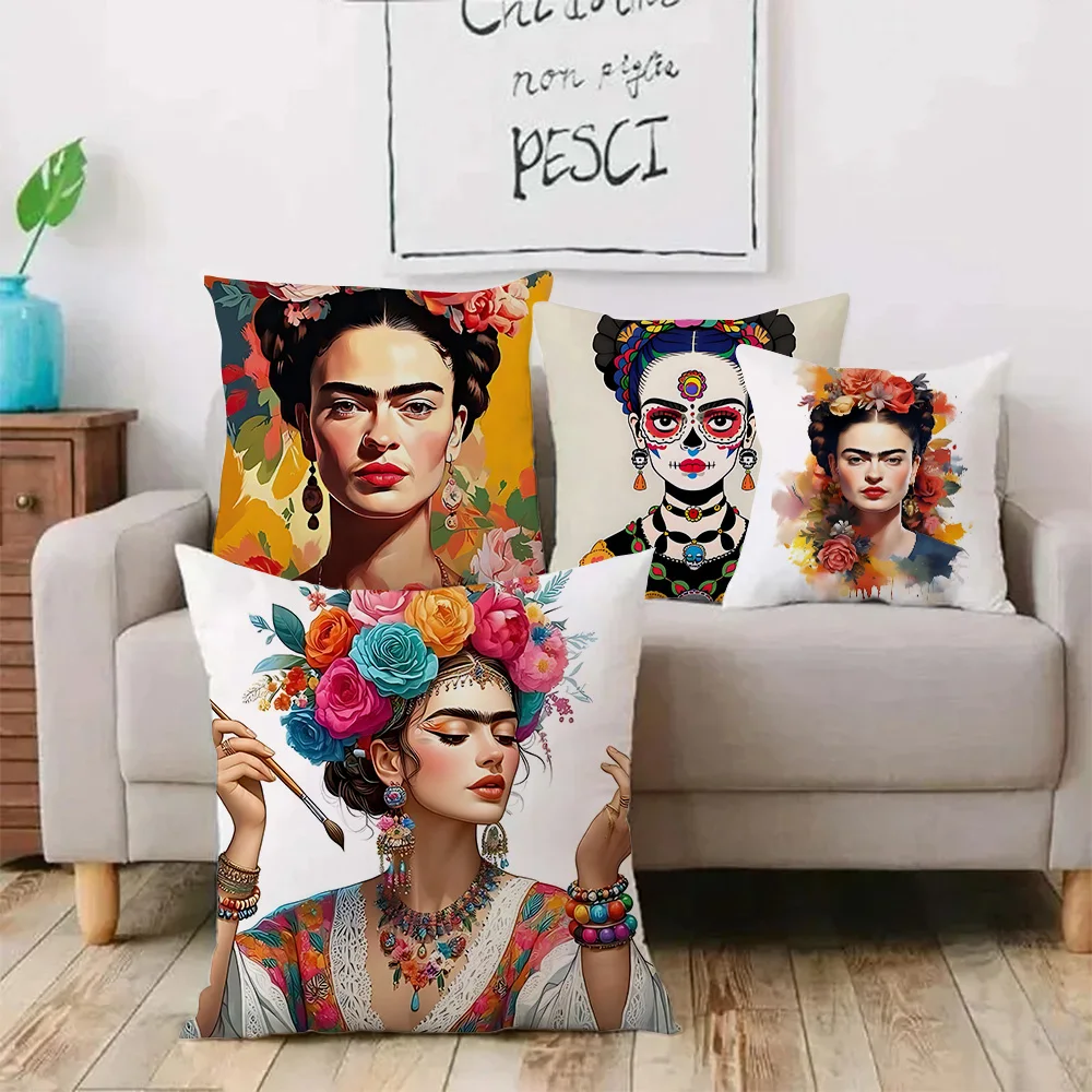 Kissenbezüge Art F-Frida K-Kahlo Cartoon Sofa Dekorativ Zuhause Doppelseitiger Druck Kurzer Plüsch Niedlicher Kissenbezug