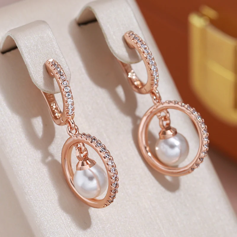 JULYDREAM Full Inlay Zircon Round Geometric Pearl Pendant English Earrings for Women Trendy Jewelry Personality Accessories