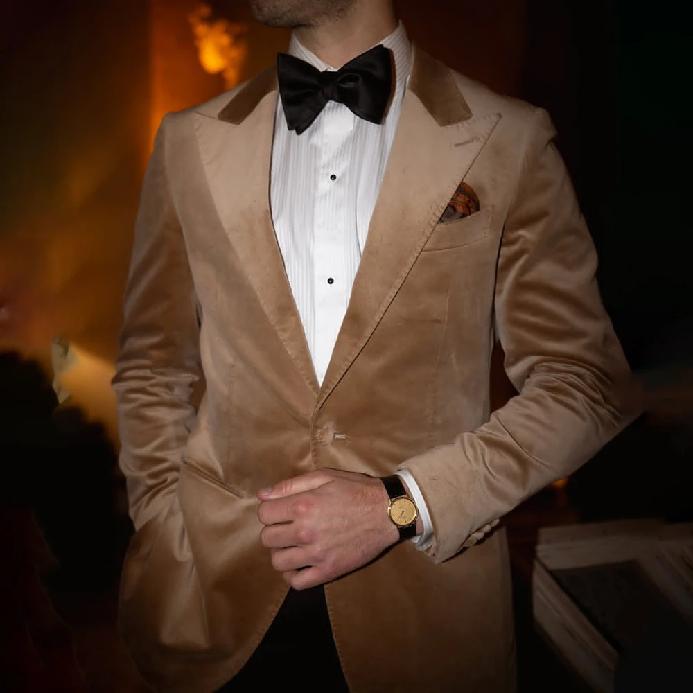 

Luxury Velvet Blazer With Black Pants High Quality Men's Suits One-Button Slim Fit Wedding 2 Piece Jacket Trousers Outfits 2026