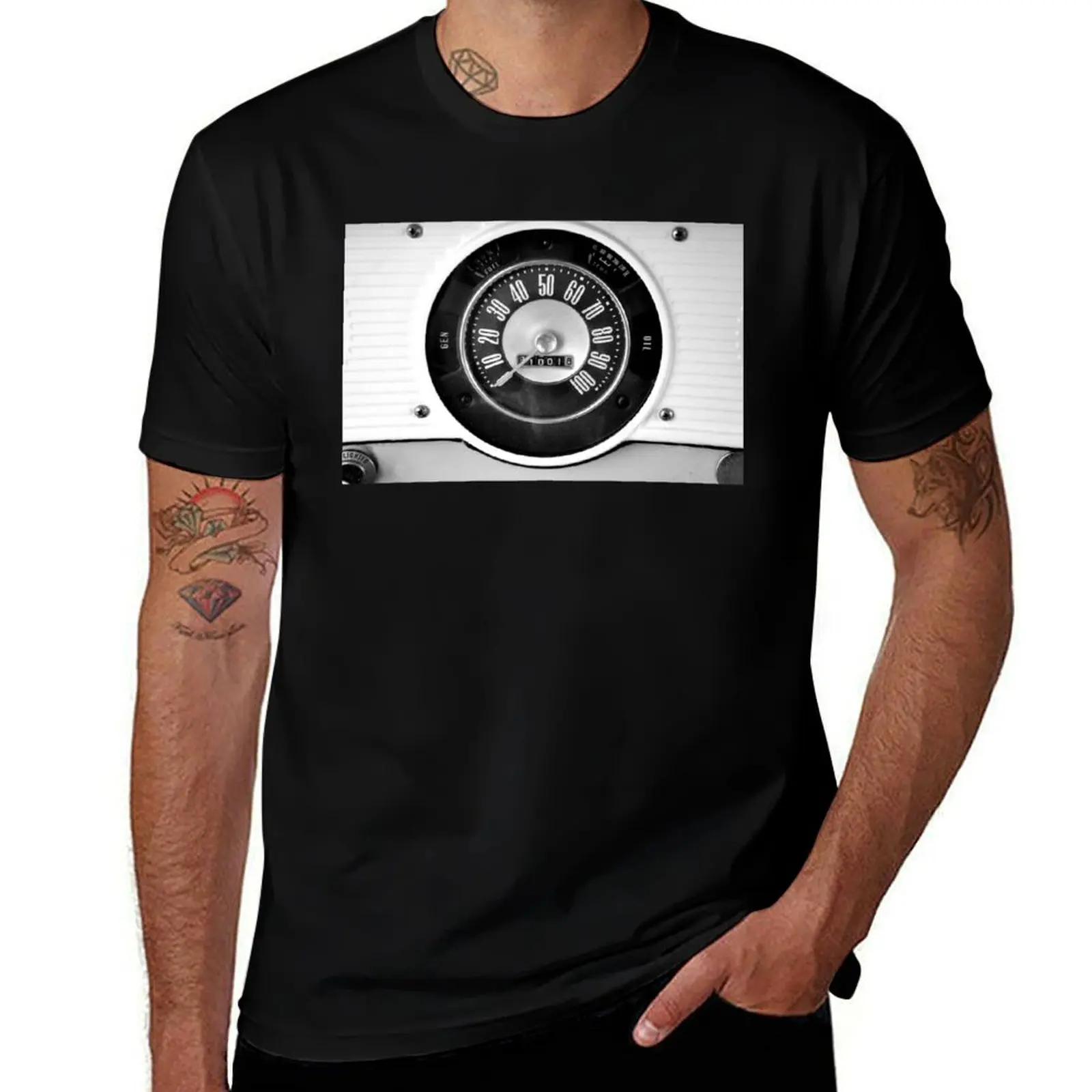 

A vintage speedometer from an old truck in black and white T-Shirt man t shirt Man t-shirt graphic t shirts mens t shirts