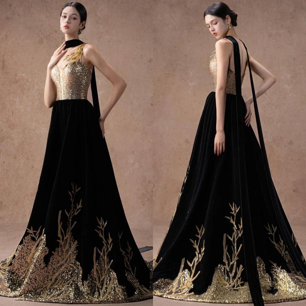 

Customized Elegant Sweetheart Evening Dress Classic Velour Appliques Prom Dresses Fashion Chapel Train Special Occasion Gowns