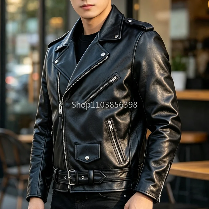 Motorcycle Pu Leather Jacket Men Spring Autumn Cool Handsome Mens Luxury Designer Punk Clothes Streetwear Coat Male Outwear 4XL
