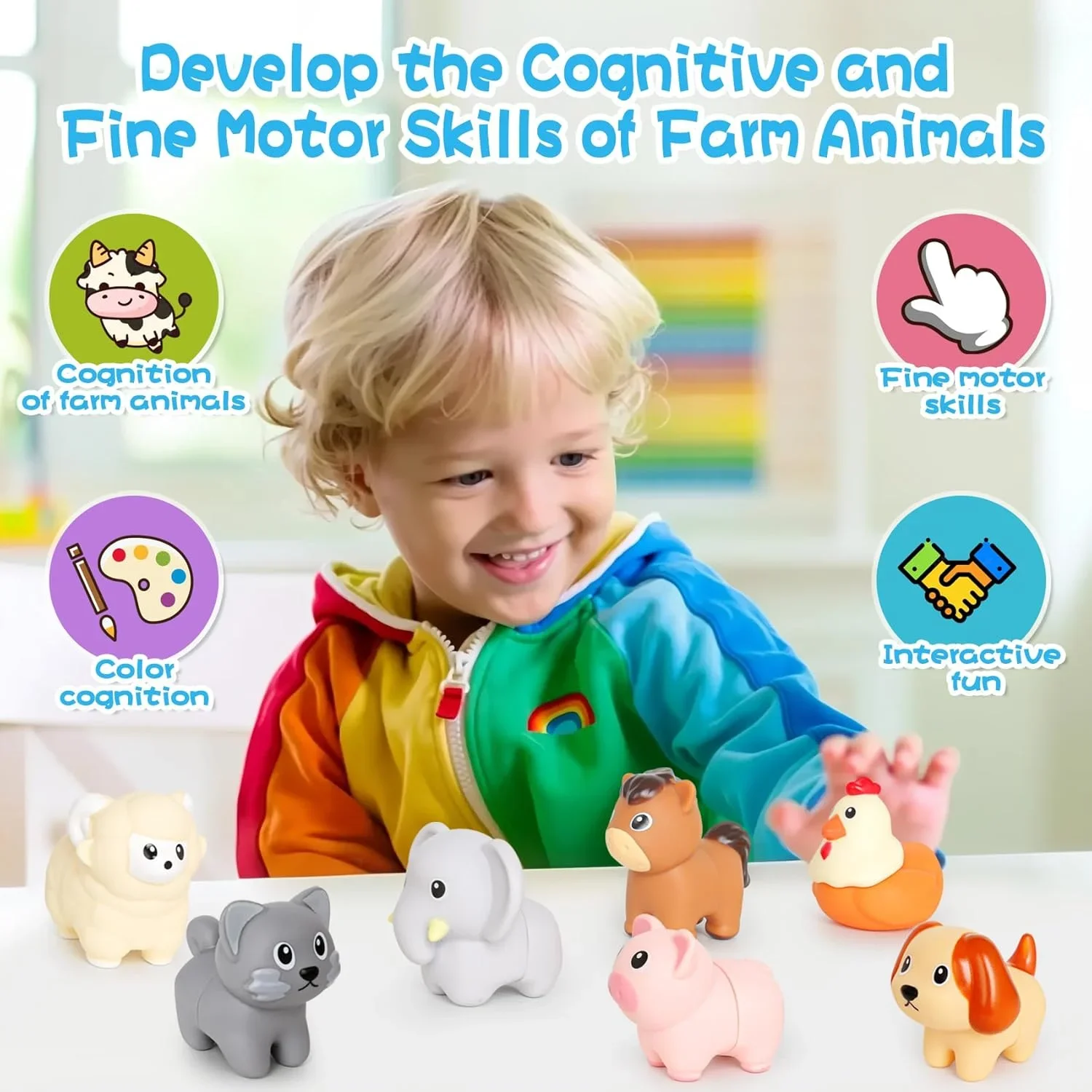 Montessori Farm Animal Matching Toy for Toddlers - Counting Color Sorting Animal Recognition Fine Motor Skills Educational Game