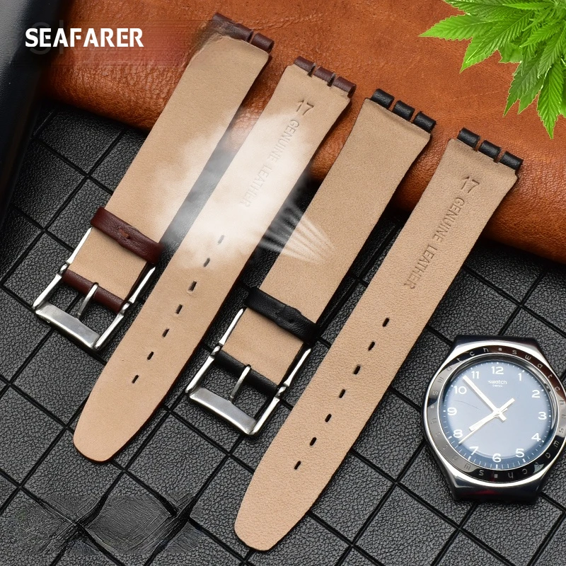 Genuine Leather Watch Band for Swatch Gb274 Gn239 Gb294 Gb287 Men\'s and Women\'s 17mm Watch Strap