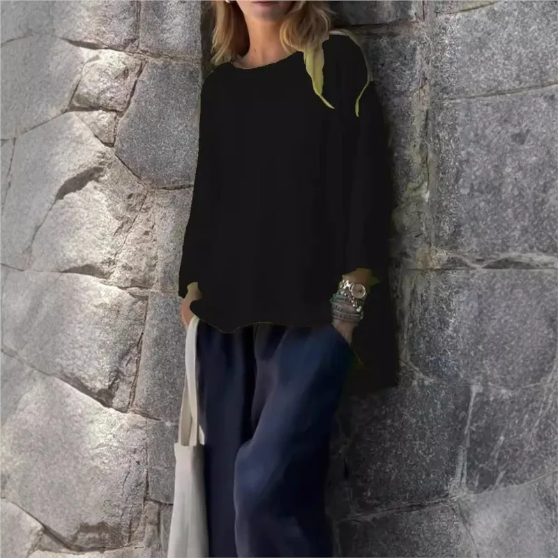 Women Long Sleeve Irregular Hem Blouses & Shirts Autumn New Solid Color Pullover T-shirt Casual Loose Top Women's Blouse