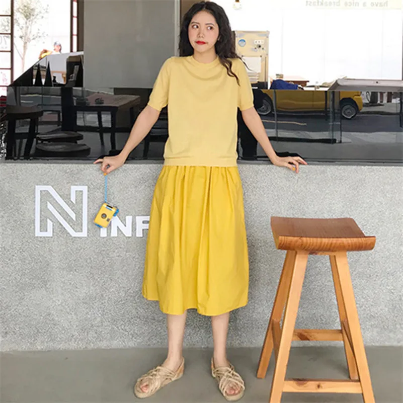 High Elastic Waist Solid Cotton Linen Skirts Summer Women Vintage Chic Casual Skirts Korean Style Female Cute Long Skirts