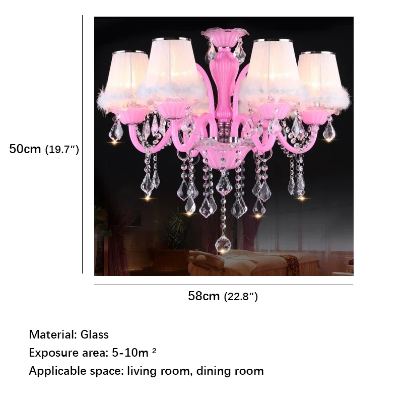 AOSONG Pink Crystal Pendent Lamp Art Girls' Room Candle Lamp Children's Room Living Room Restaurant Bedroom Chandelier