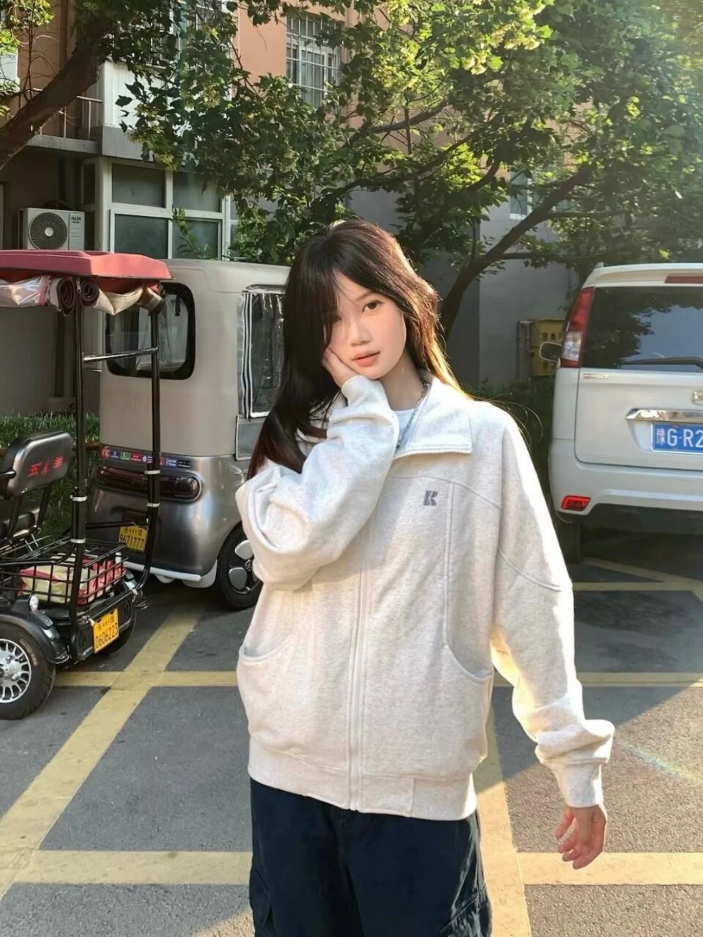 

Loose Casual Women's Zipper Sweatshirt Collar Open Cardigan Comfortable Leisure Style Autumn Winter American Jacket