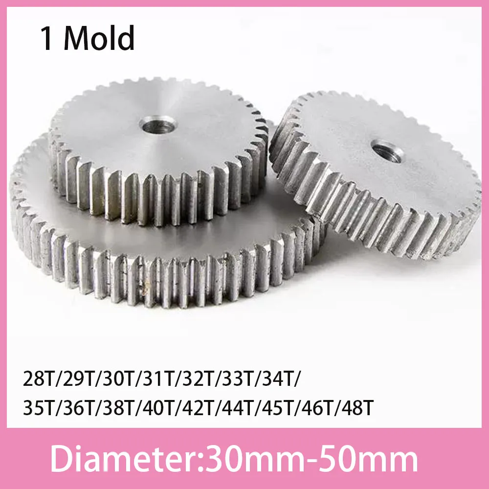 45# Steel Positive Gear 1Mod 28/29/30/31/32/35/36/38/40/42-48 Tooth Metal Transmission Gear Cylindrical Gear Diameter 30mm-50mm